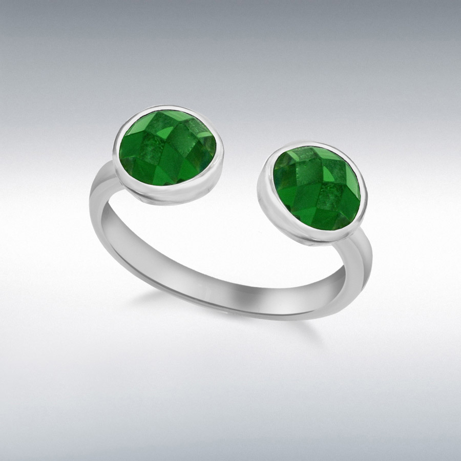 Sterling Silver Green Glass Faceted Torque Ring