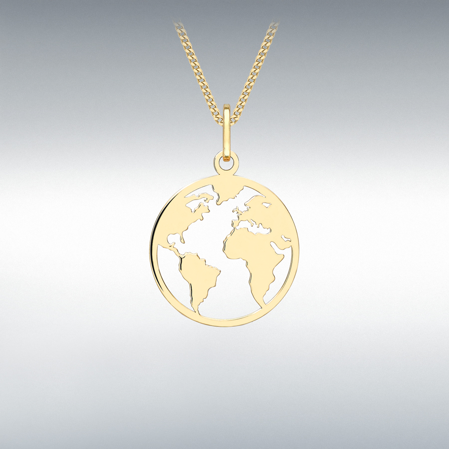 9ct Yellow Gold 16mm x 23.5mm Cutout-'World Map' Disc Pendant