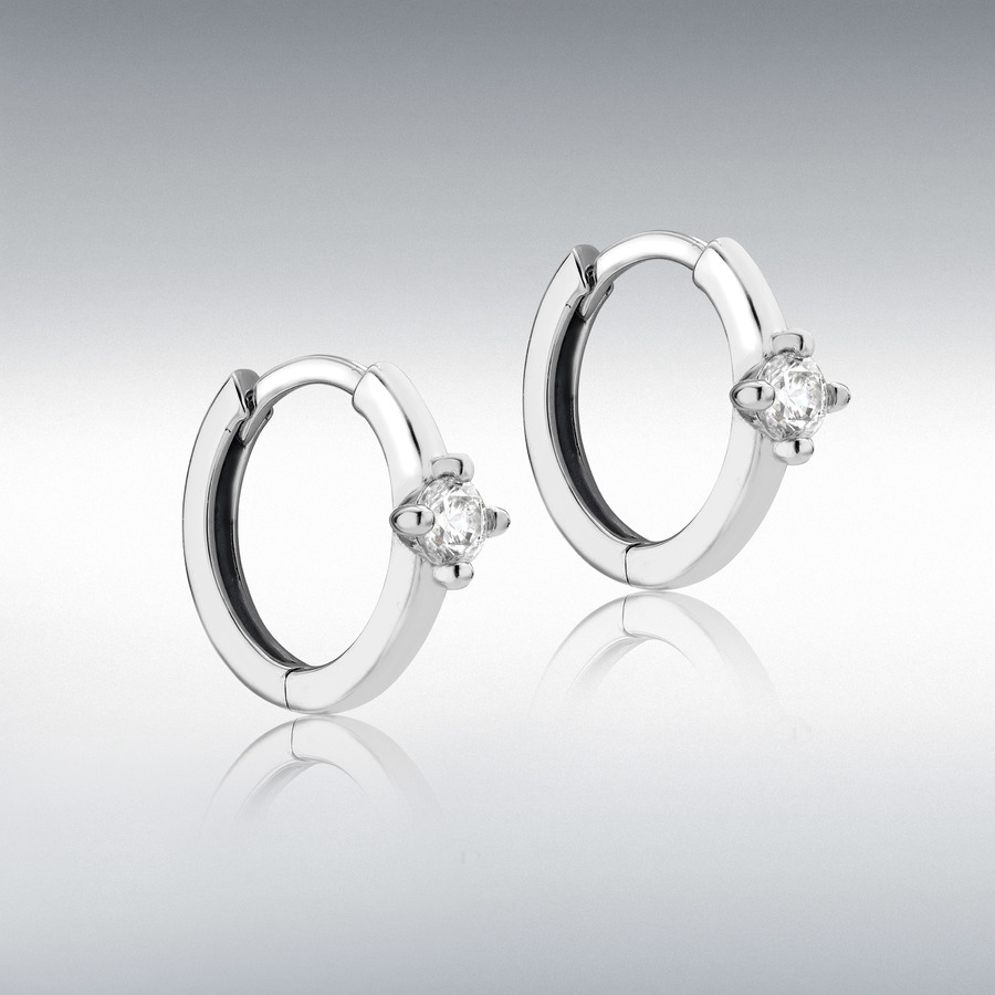 9ct White Gold CZ 13mm Polished Hoop Creole Earrings