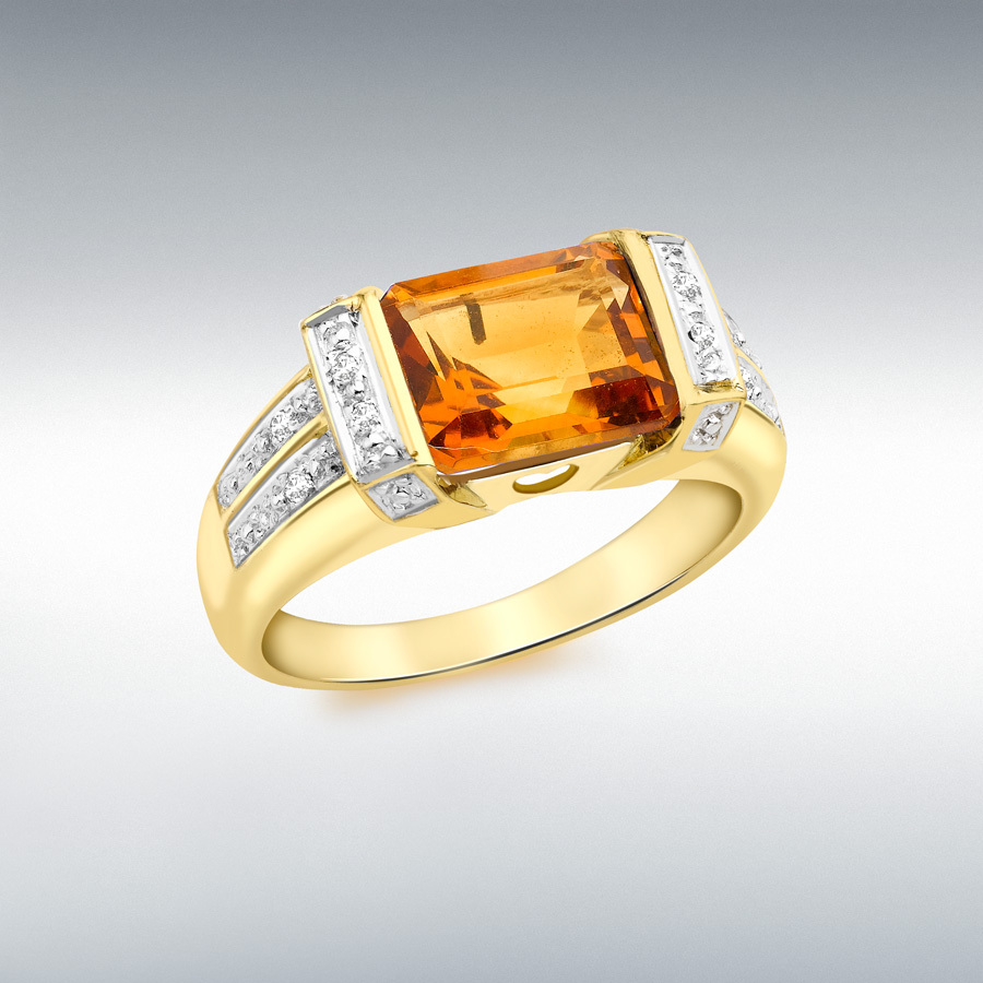 9ct Yellow Gold 0.04ct Diamond and Citrine Ring