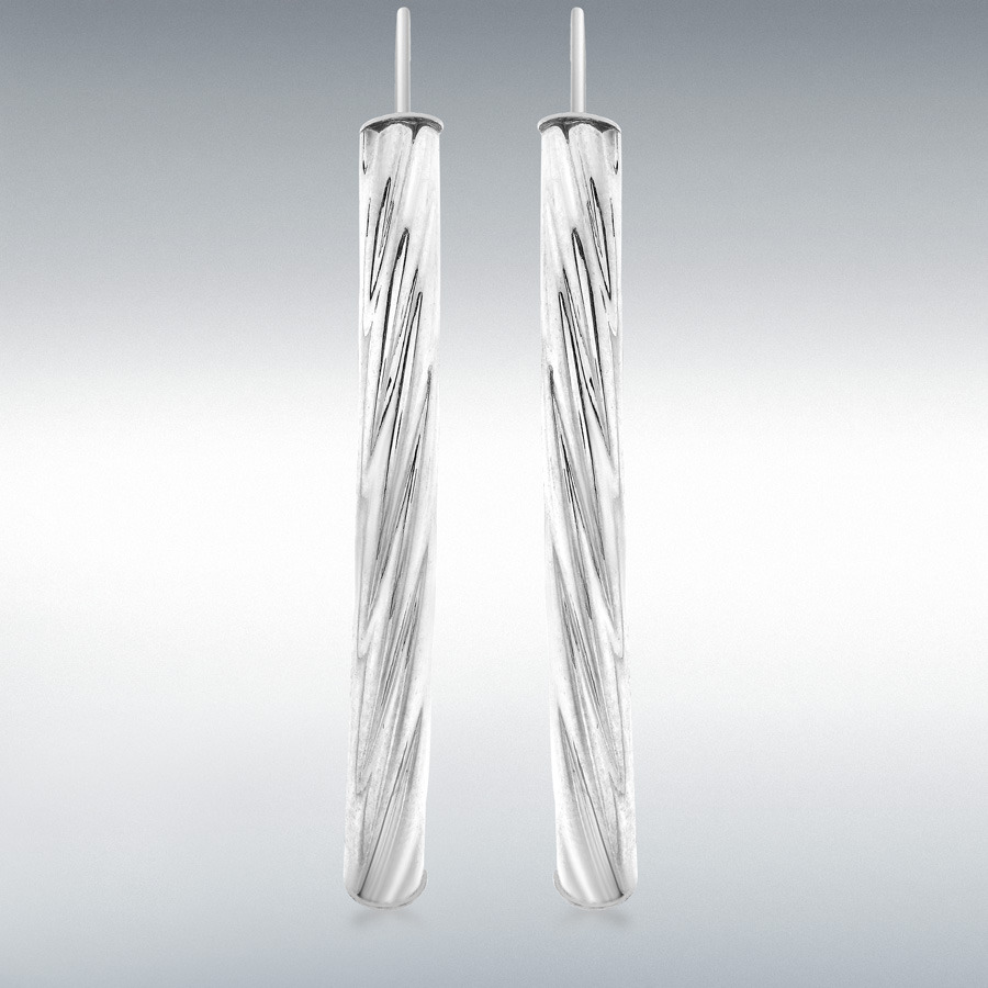 9ct White Gold 4mm x 40mm Twist Bar Drop Earrings