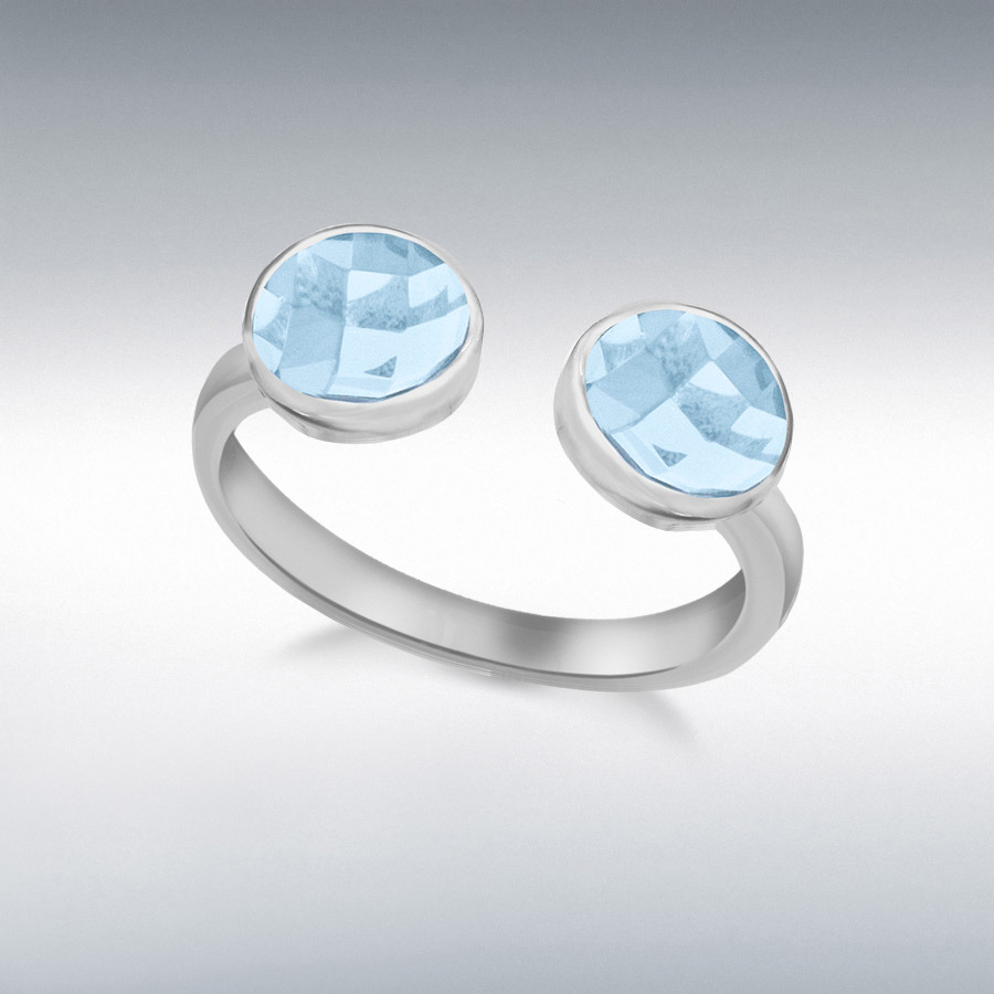 Sterling Silver Blue Glass Faceted Torque Ring