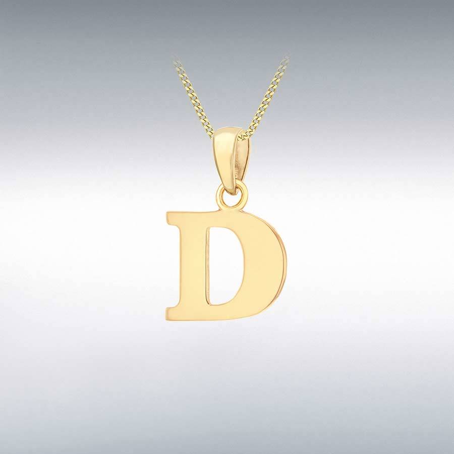 9ct Yellow Gold 10.5mm x 16mm Plain 'D' Initial Pendant