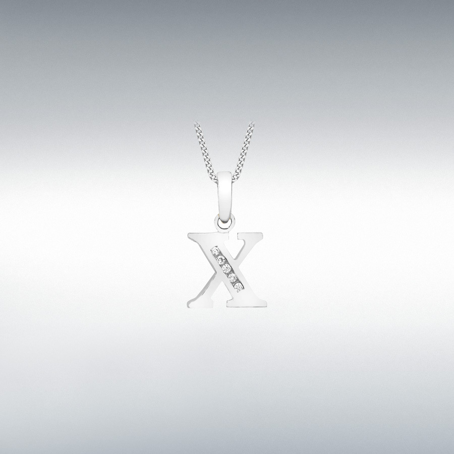 9ct White Gold CZ 10mm x 13mm 'X' Initial Pendant